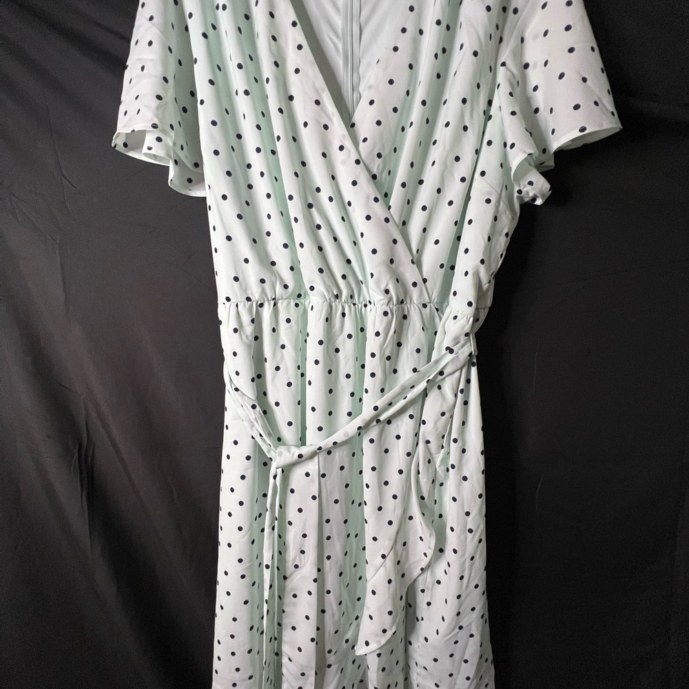 Lane Bryant Asymmetrical Polka Dot Dress - Aqua and Navy Blue.